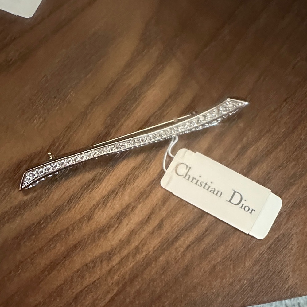 Christian Dior Silver Tone Pave Bar Brooch